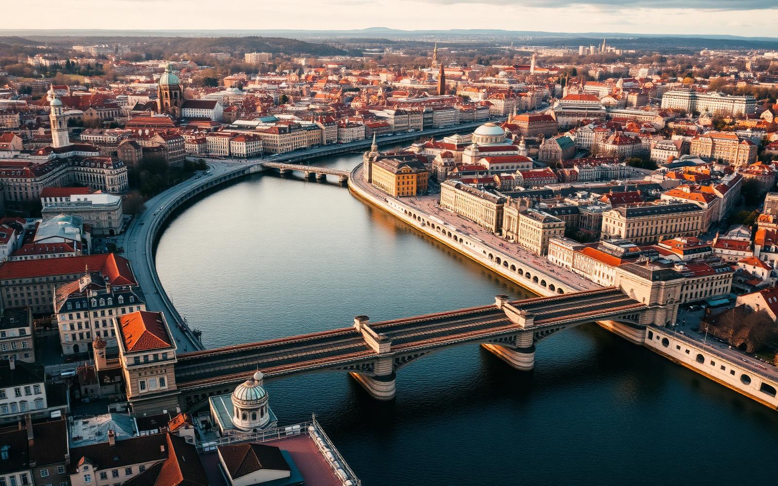 Aerial view of a European city